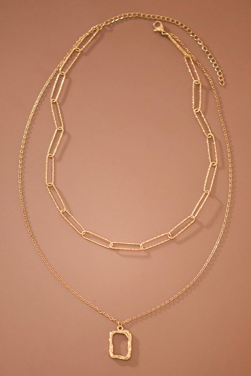 18K Gold Plated Waterproof Stainless Steel Layered Square Necklace