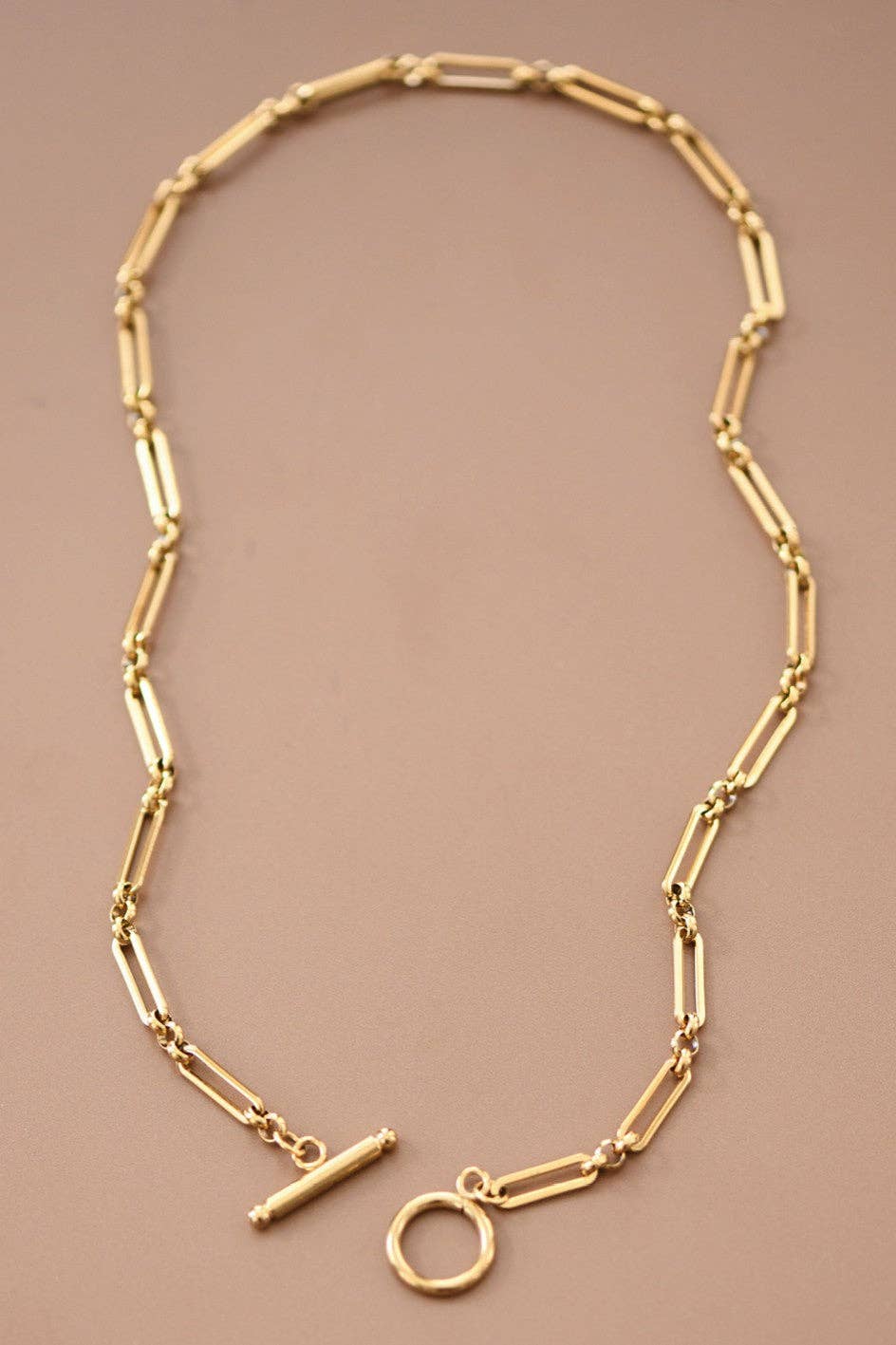 18K Gold Plated Waterproof Stainless Steel Paperclip Toggle Necklace