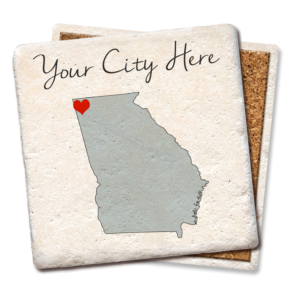 Custom Love Your Town State Silhouette Heart Coaster