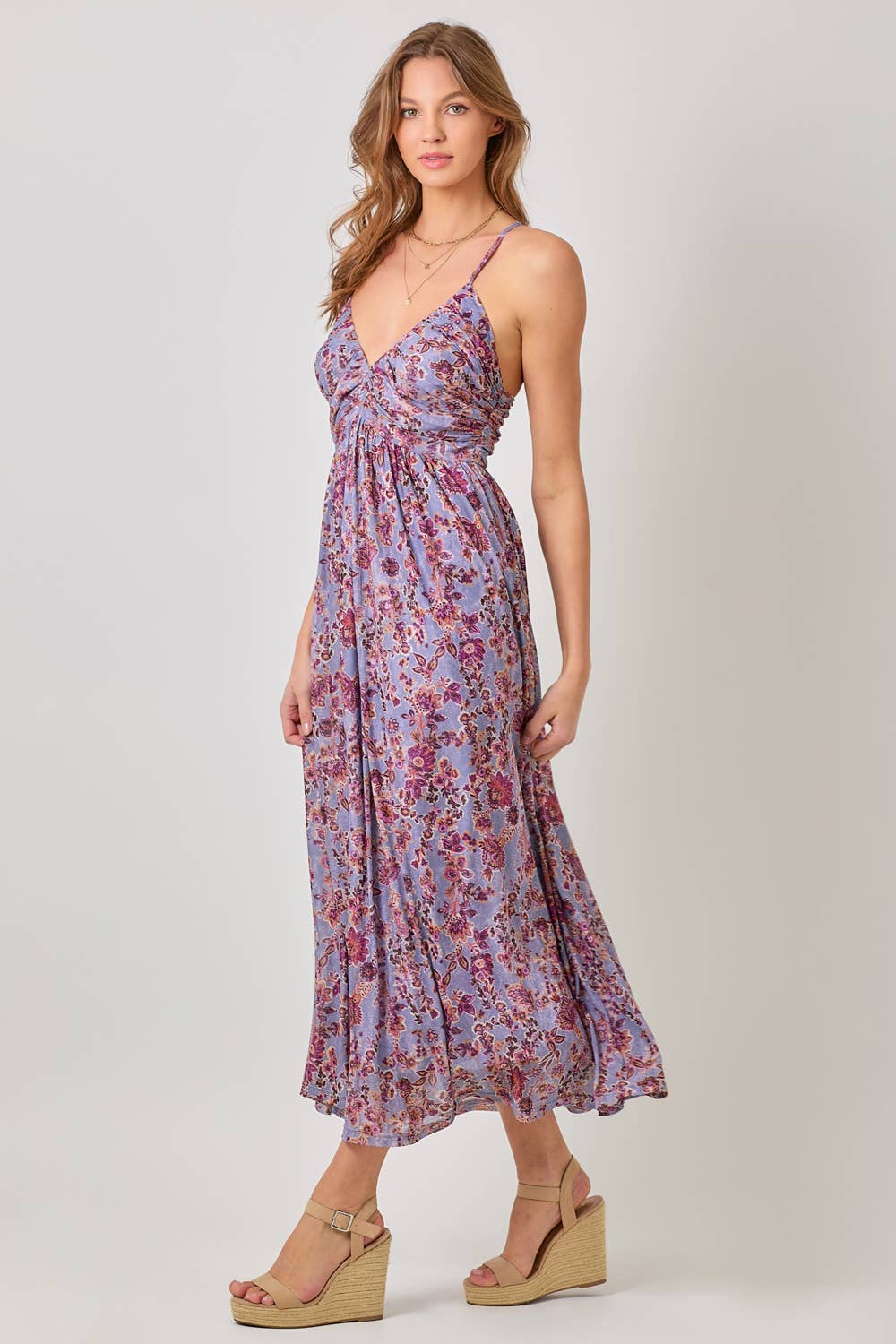 Criss Cross Back Pink Floral Dress