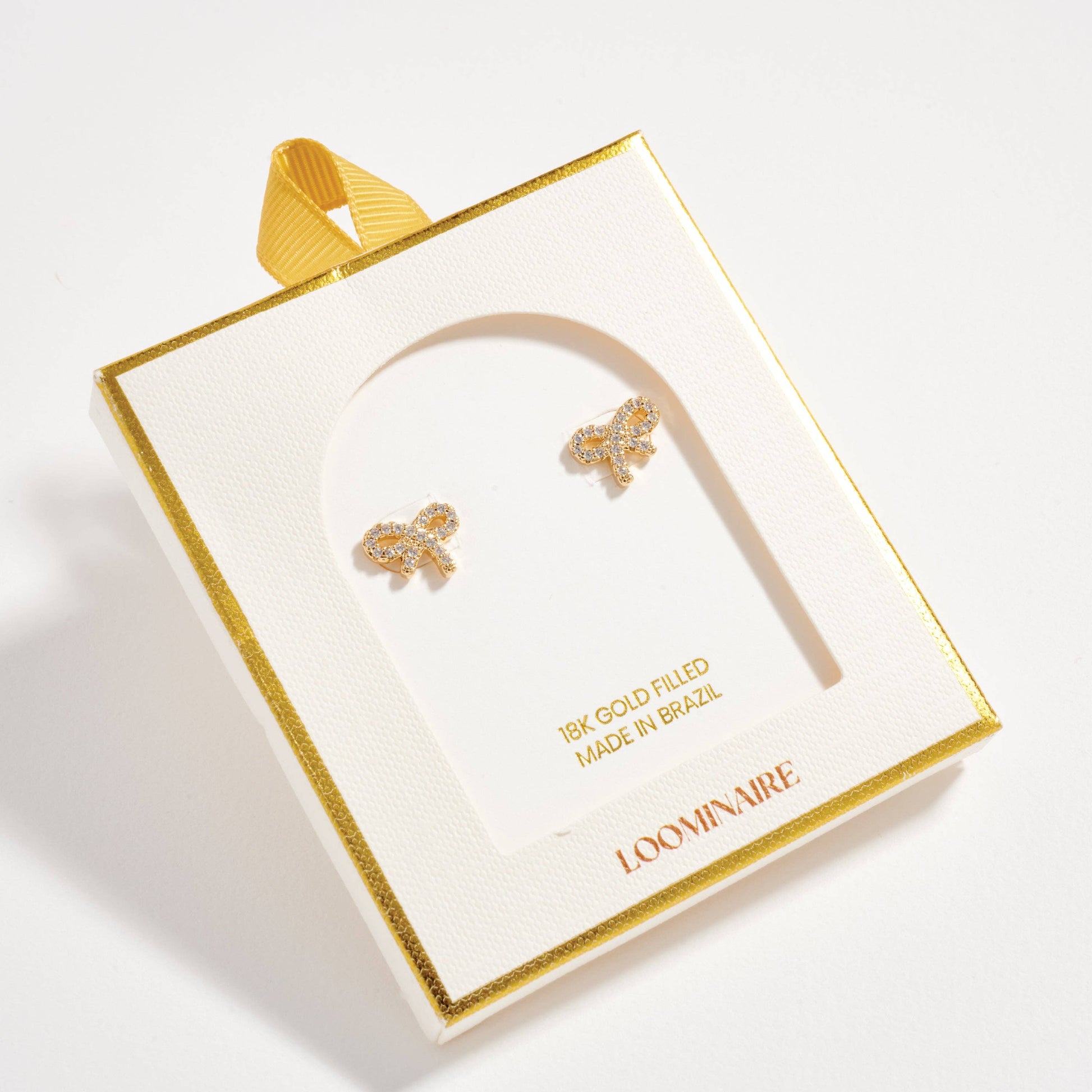 Gold Filled Bow Stud Earrings with Sparkling CZ Accents