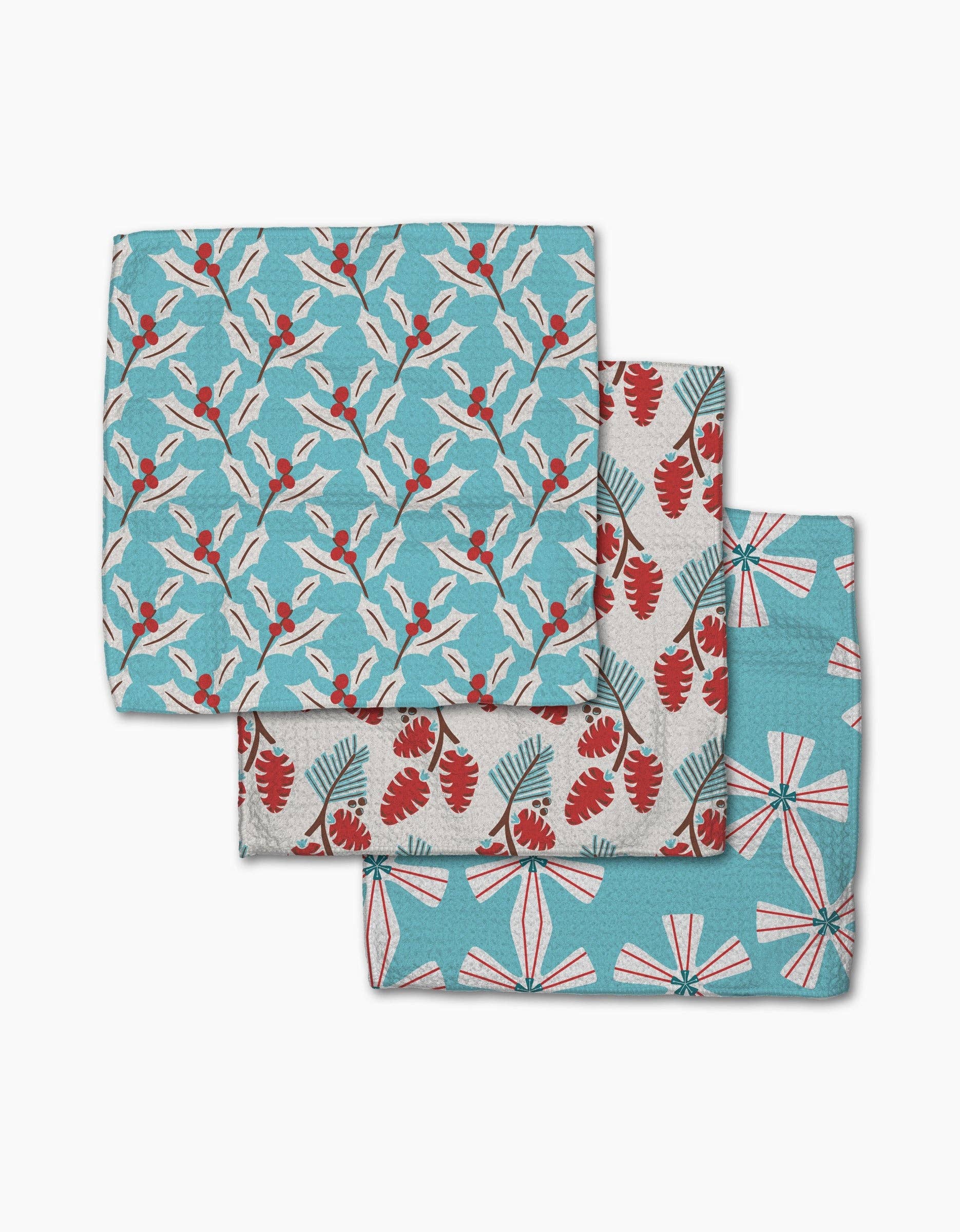 Winter Holly Dishcloth Set