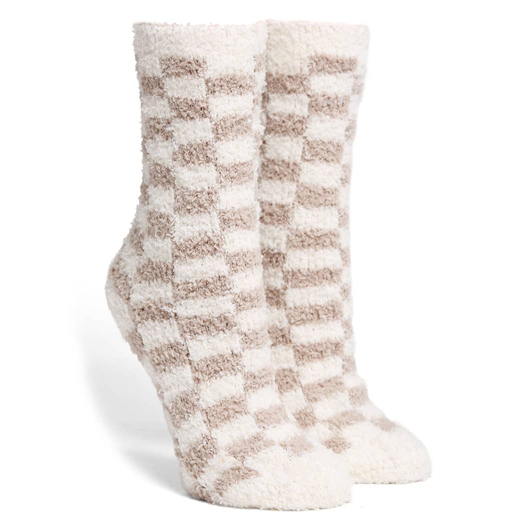Checkered Mini Crew Fuzzy Winter Socks