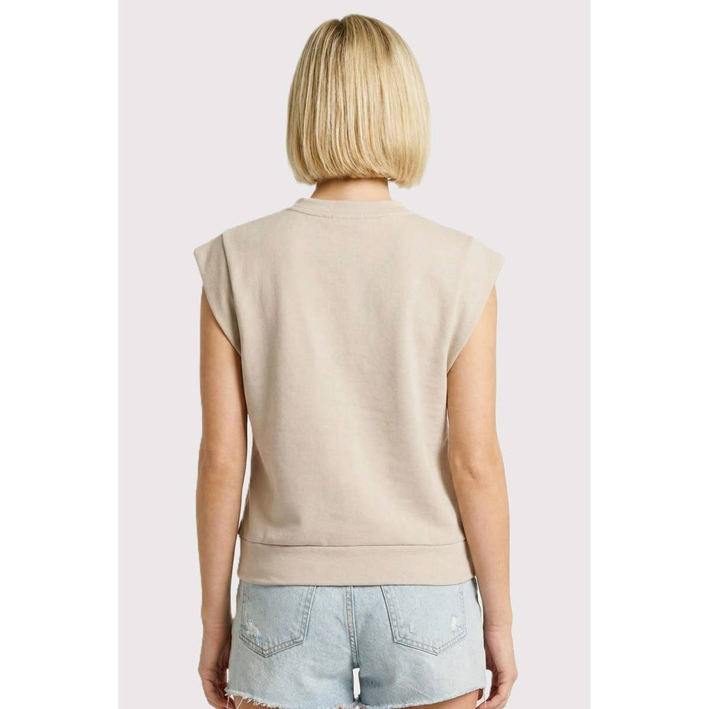 SPLIT NECK CAP SLEEVE SWEATSHIRT