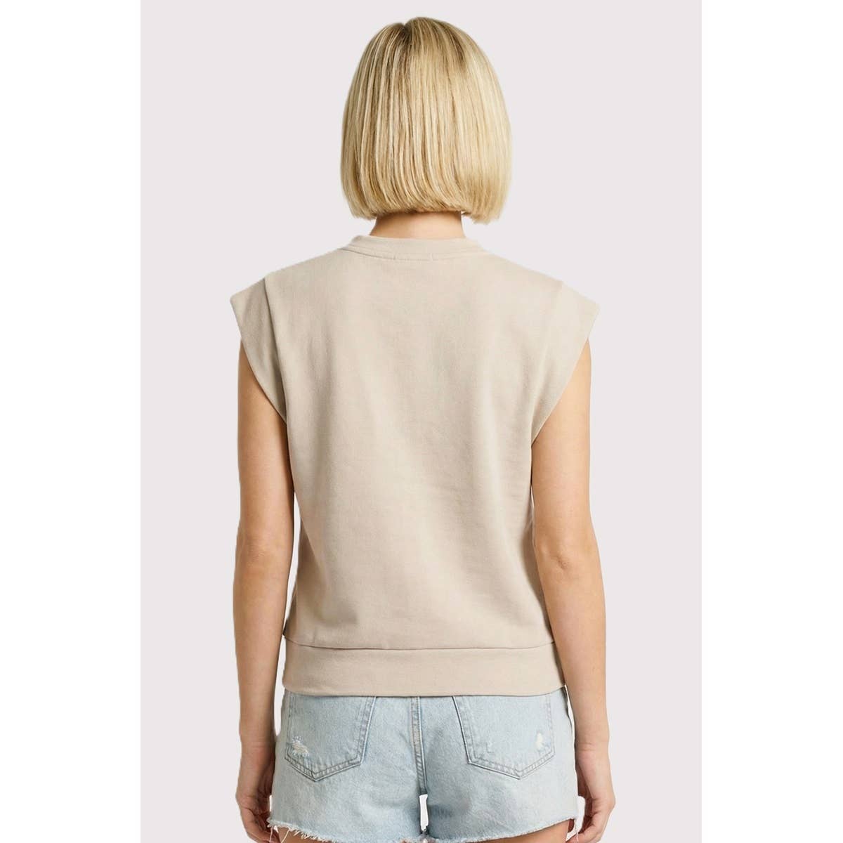 SPLIT NECK CAP SLEEVE SWEATSHIRT