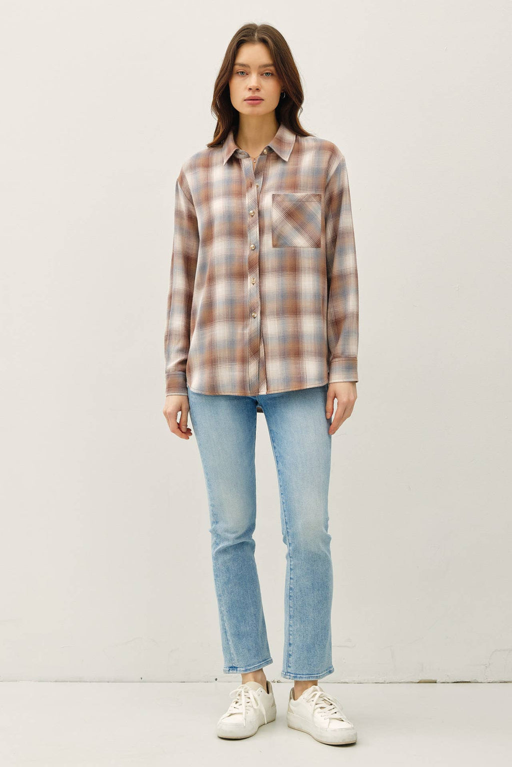 Mocha Plaid Button Down Shirt