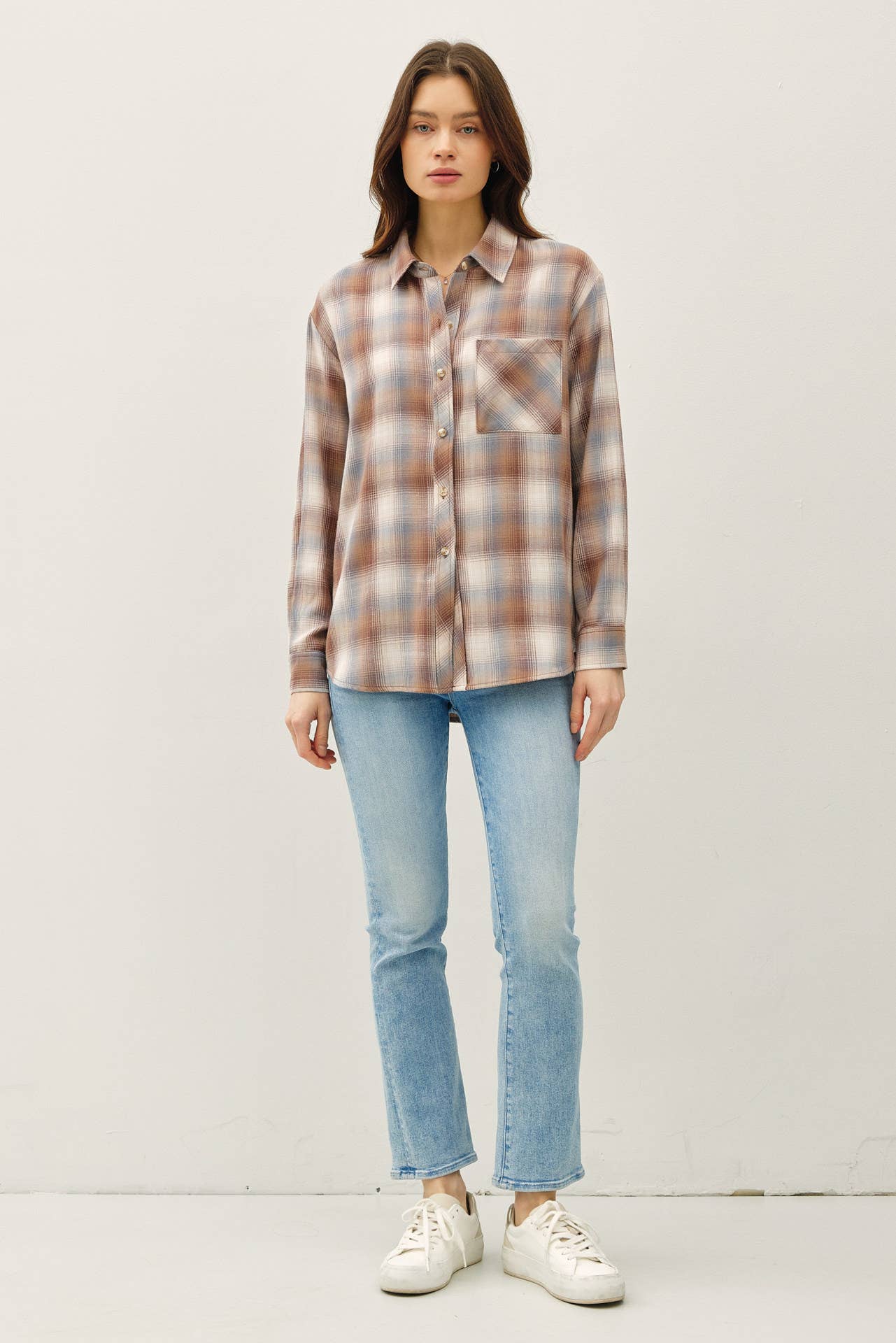 Mocha Plaid Button Down Shirt