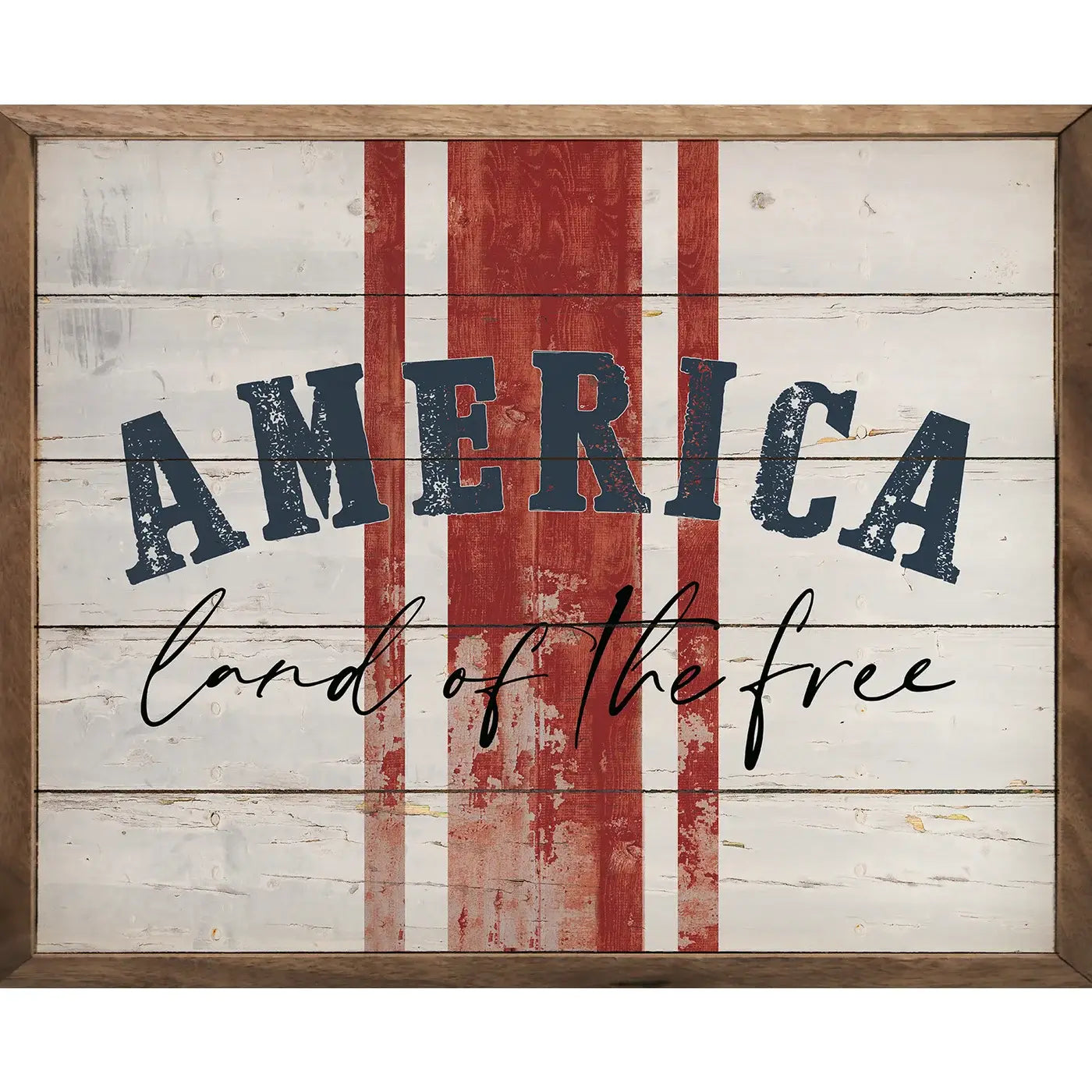 America Land Of The Free Stripes Whitewash Wooden Sign 10x8