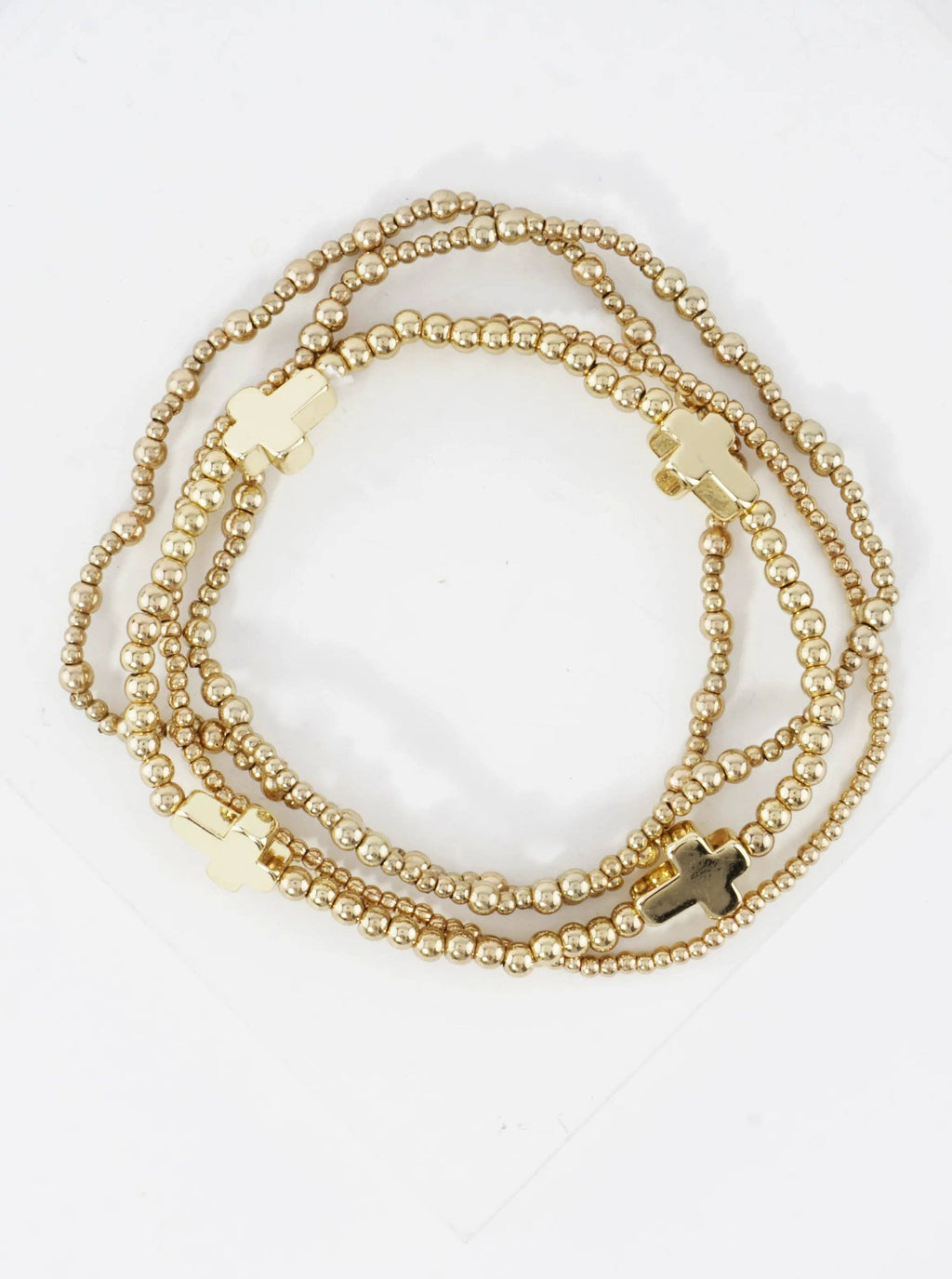 4PC-Set Cross Accents Metallic Stretch Bracelets