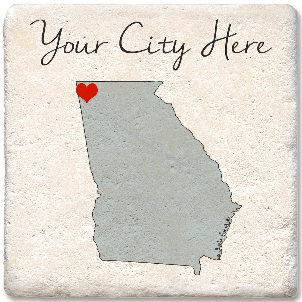 Custom Love Your Town State Silhouette Heart Coaster