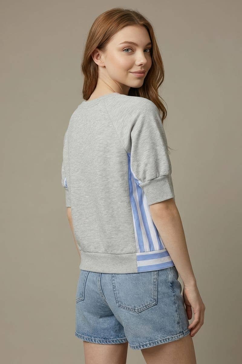 TERRY & STRIPE MIX SWEATSHIRTS TOP