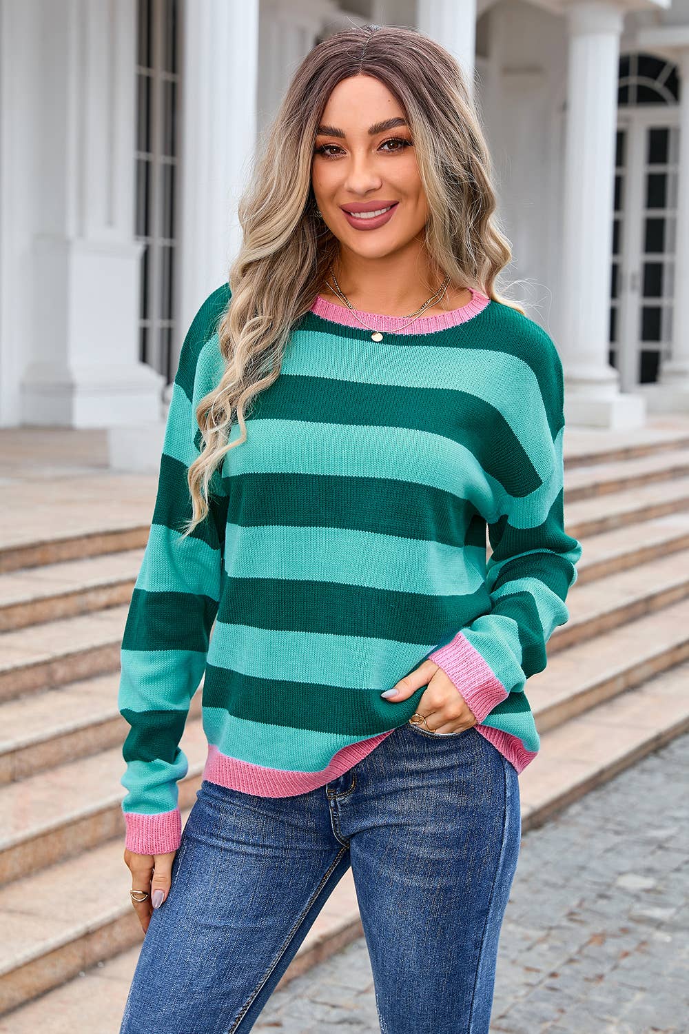 Multicolor Striped Ribbed Knit Sweater