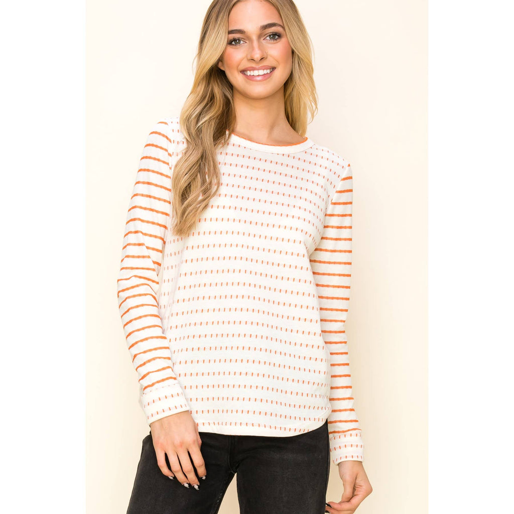 DOUBLE STRIEPD POLY FRENCH TERRRY TOP