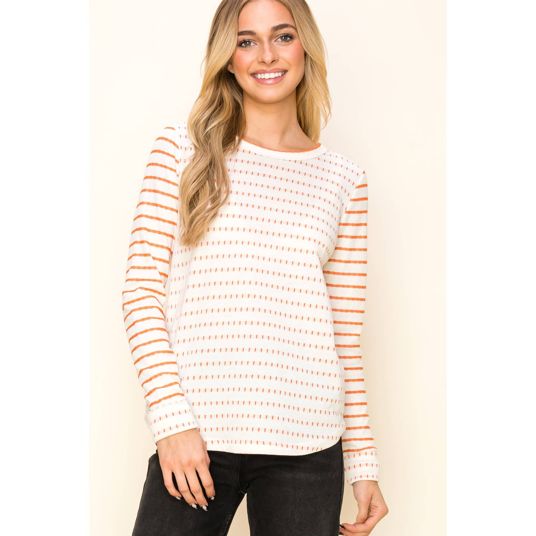 DOUBLE STRIEPD POLY FRENCH TERRRY TOP