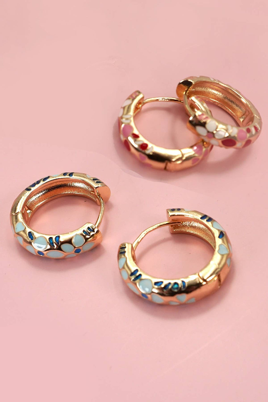 COLORFUL ENAMEL FLOWER HUGGIE HOOP EARRINGS