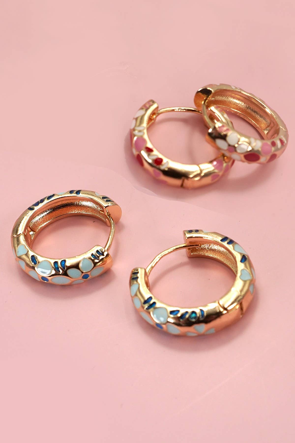 COLORFUL ENAMEL FLOWER HUGGIE HOOP EARRINGS