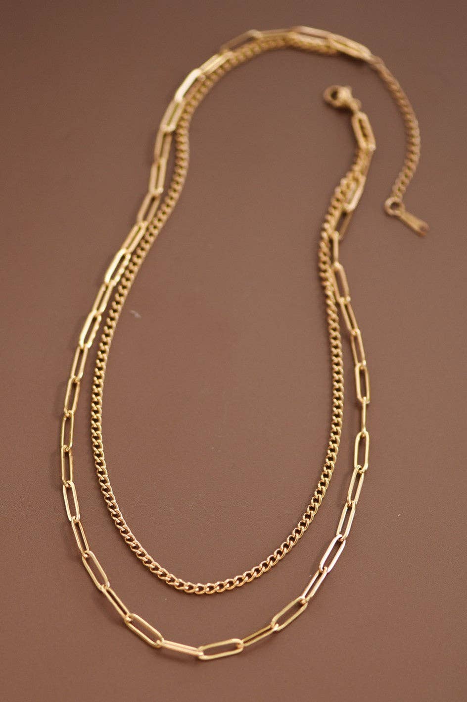 18K Gold Plated Waterproof Stainless Steel Paperclip Layered Necklace
