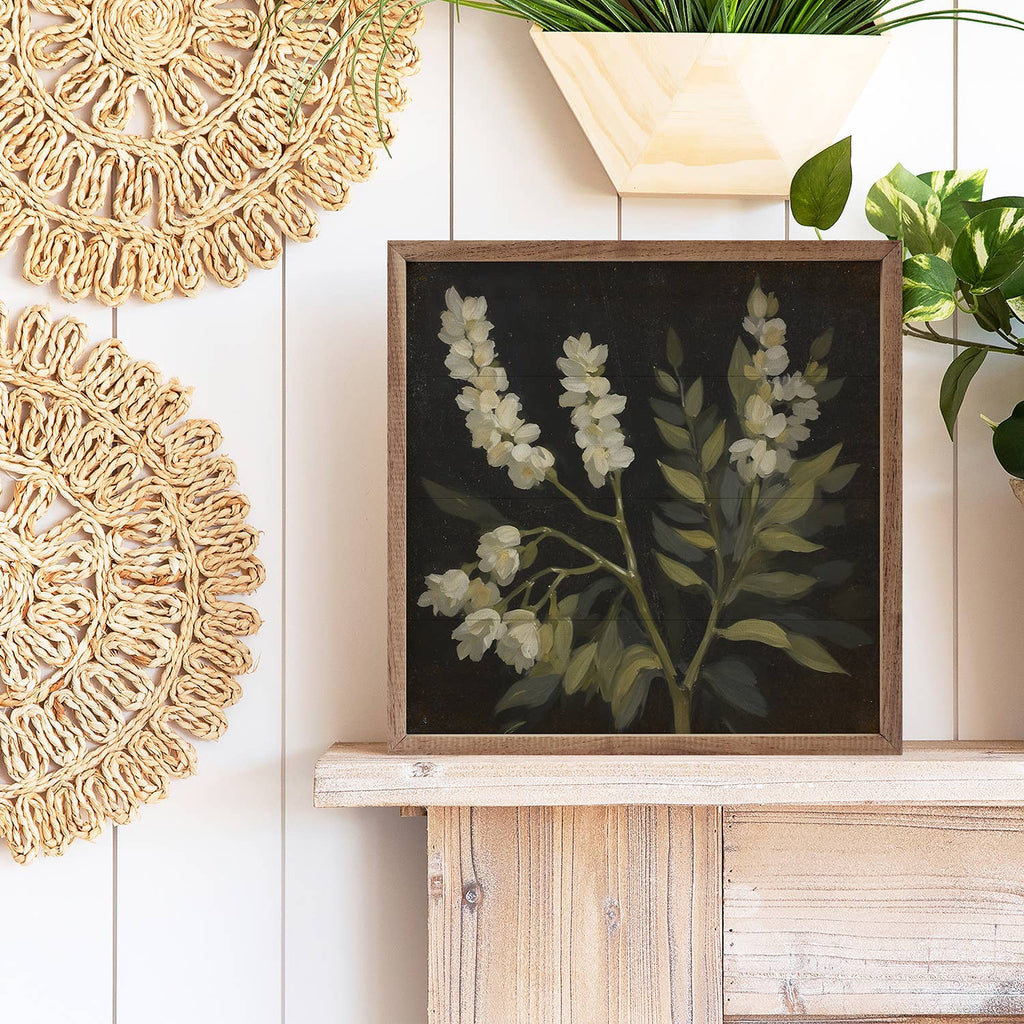 White Floral Prints On Black 12x12