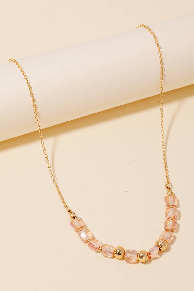 Faceted Glass And Metallic Beads Chain Necklace