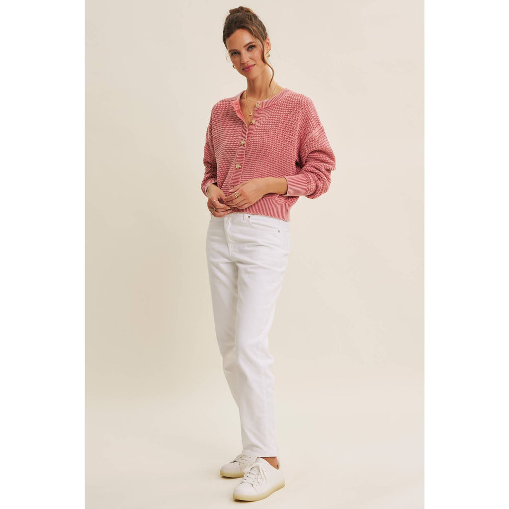 MINERAL-WASHED CABLE KNIT CARDIGAN