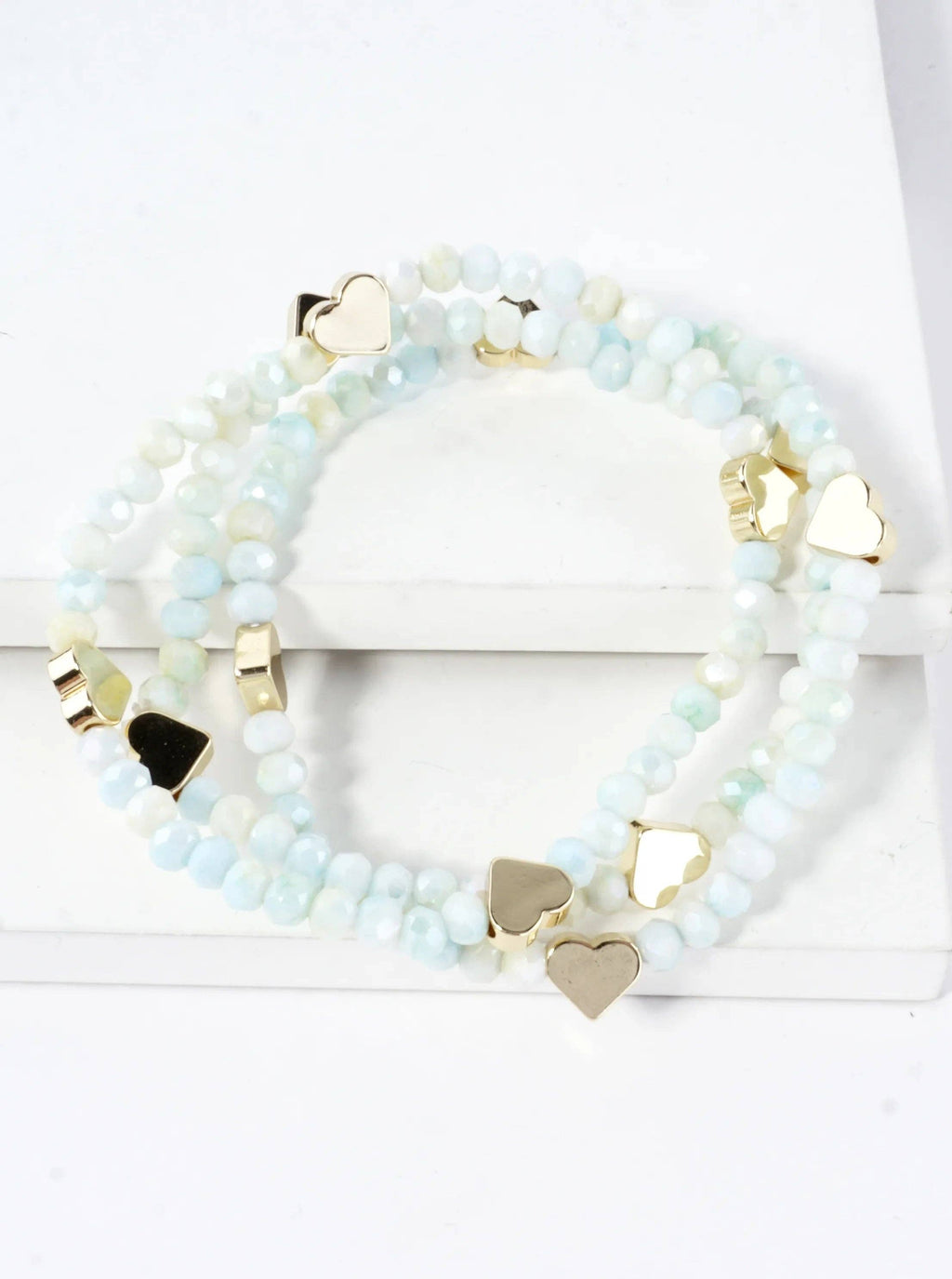 3-PC Set Faceted Glass Beads Hearts Stretch Bracelets