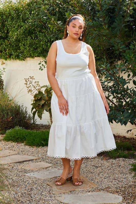 Curvy Sleeveless Knit Tank Poplin Skirt Mixed Media Dress