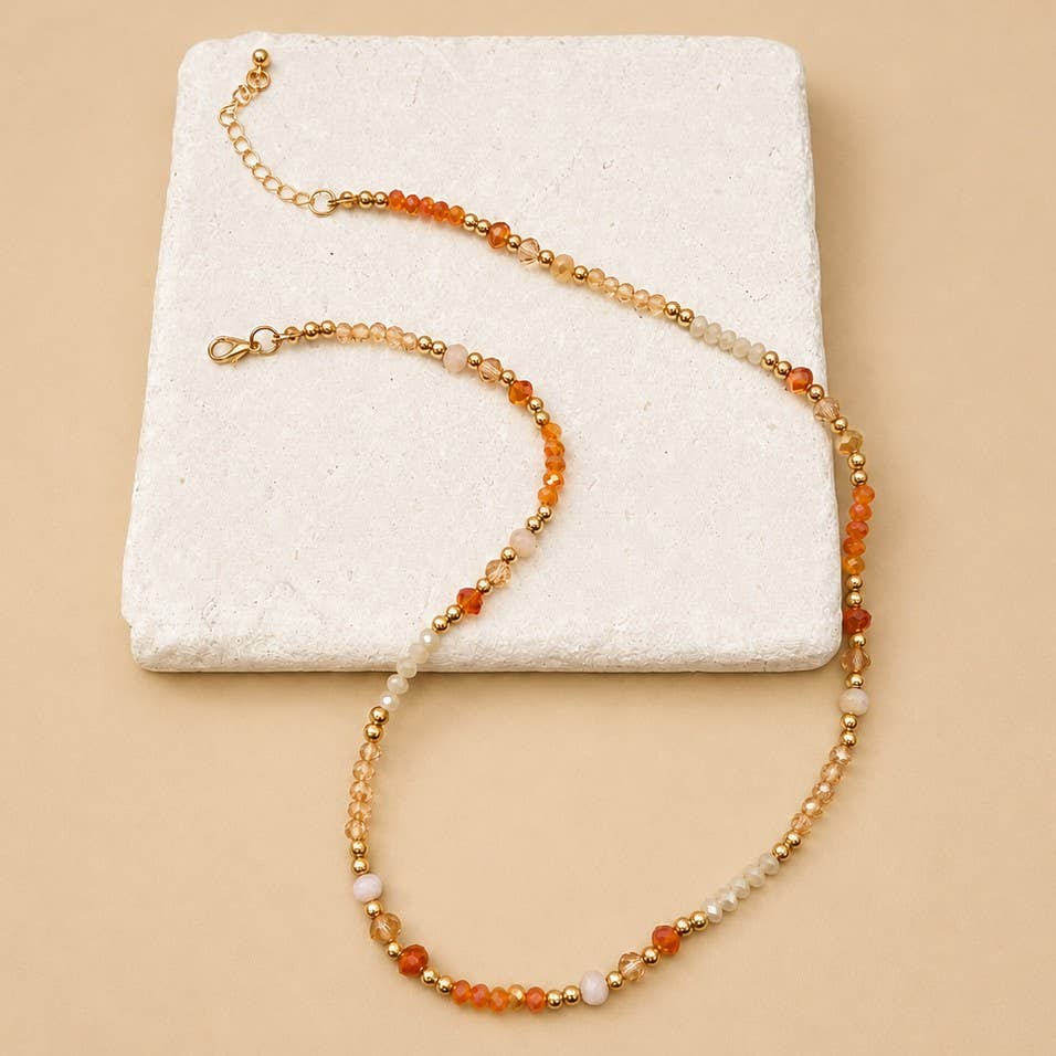 Faceted Glass Bead & Gold Accent Beaded Necklace