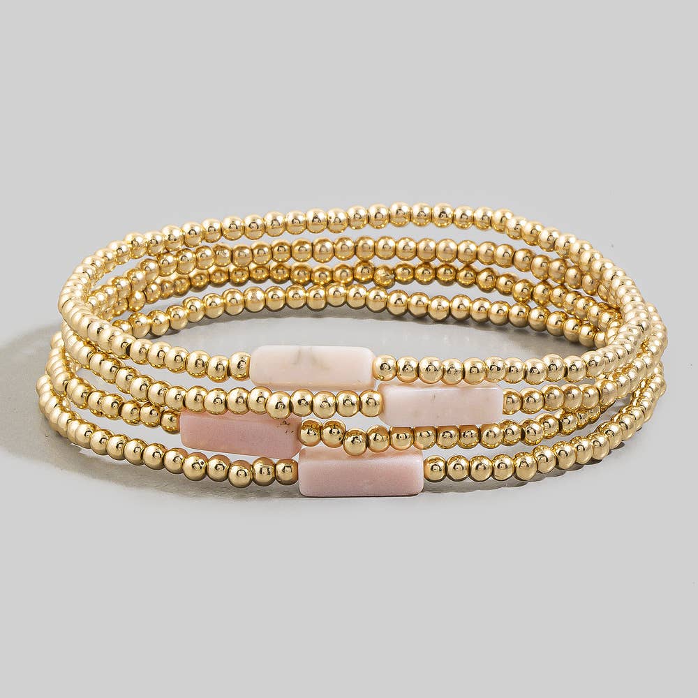 Semi Precious Stone Gold Beaded Stretch Bracelet