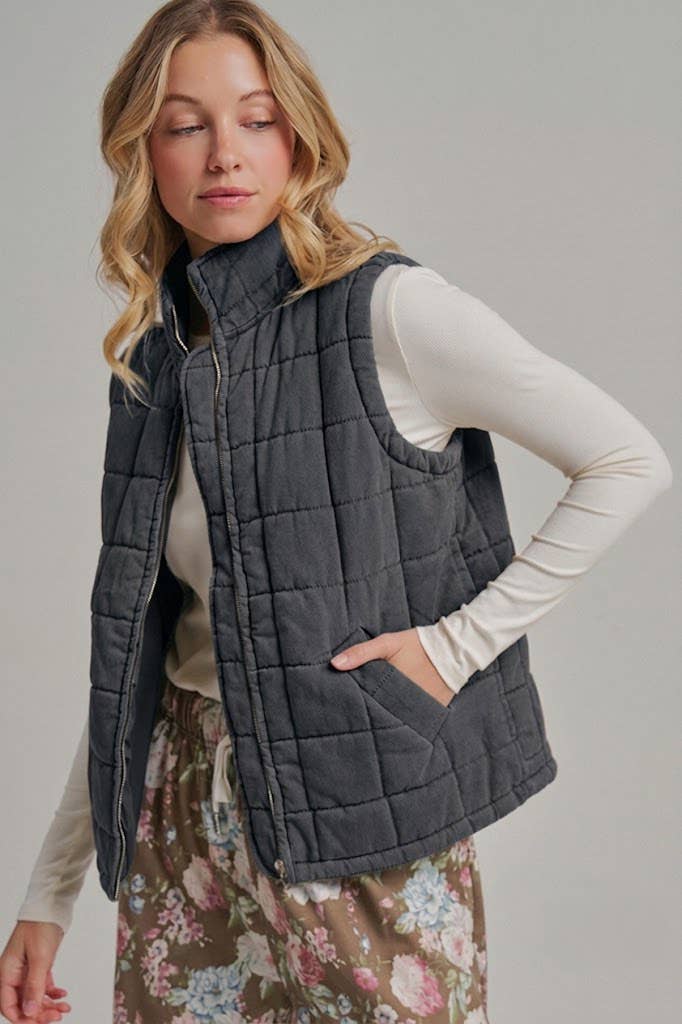 VINTAGE WASHED QUILTED PUFFER VEST