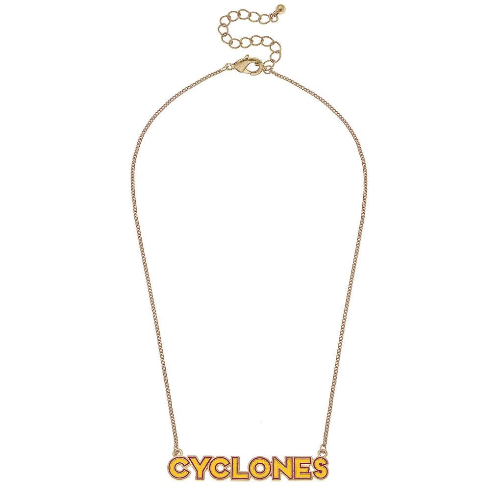 Iowa State Cyclones Outline Enamel Necklace in Cardinal/Gold