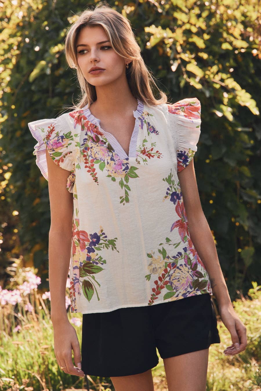 Curvy Floral Printed Woven Top