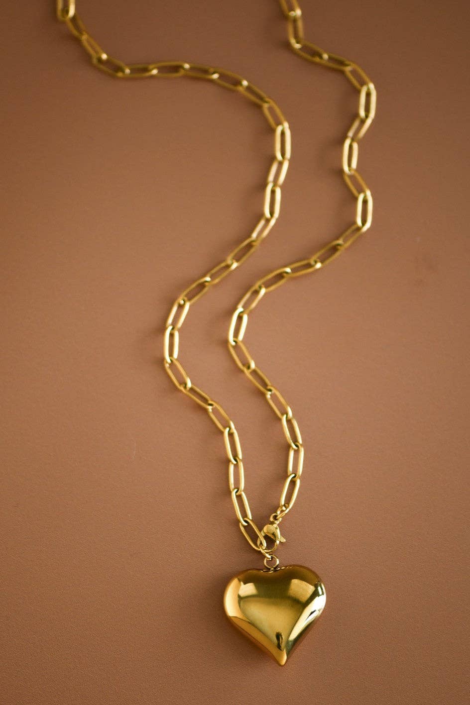 18K Gold Plated Heart Pendant Waterproof Stainless Steel Chain Necklace