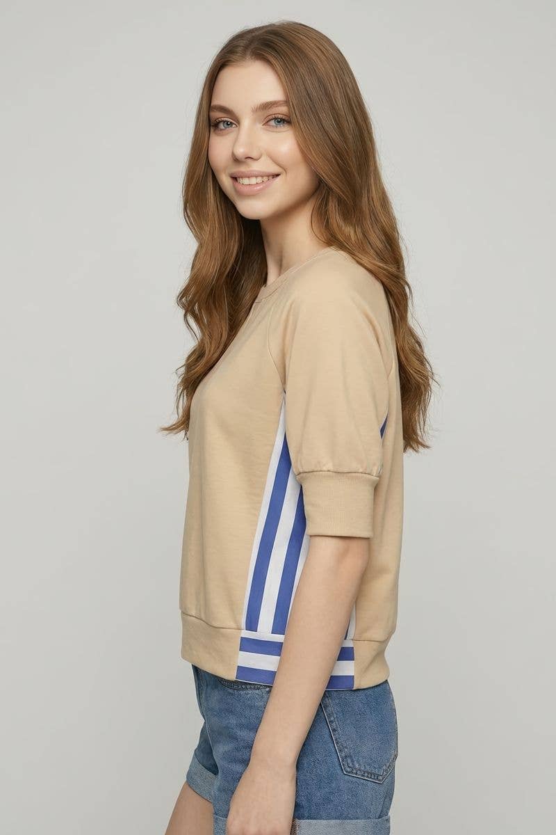TERRY & STRIPE MIX SWEATSHIRTS TOP