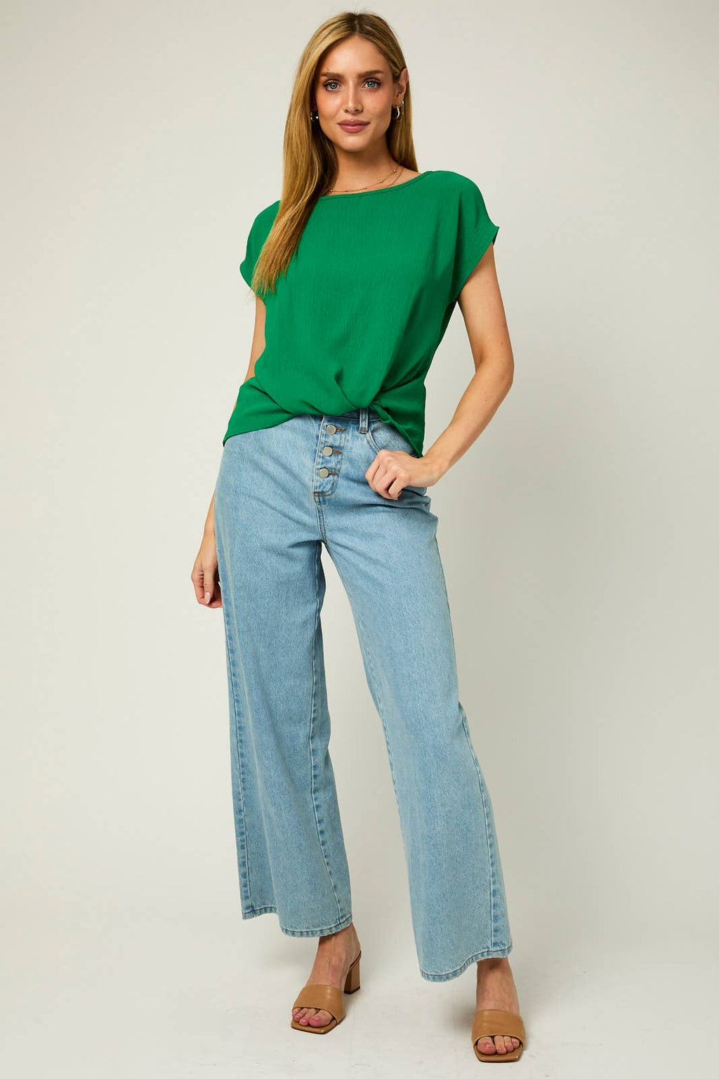 SOLID WOVEN BLOUSE WITH FRONT KNOT DETAIL