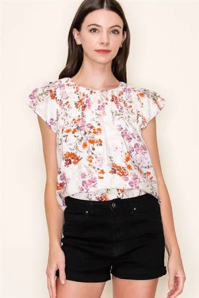 Flutter sleeve floral print top