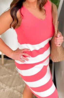 V-neck stripe sweater dress