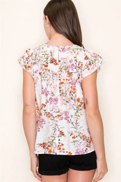 Flutter sleeve floral print top