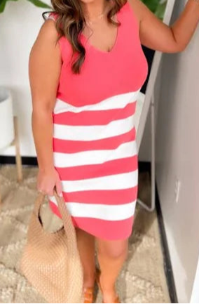 V-neck stripe sweater dress