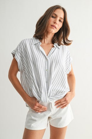 Stripe Twist Hem Dolman Shirt