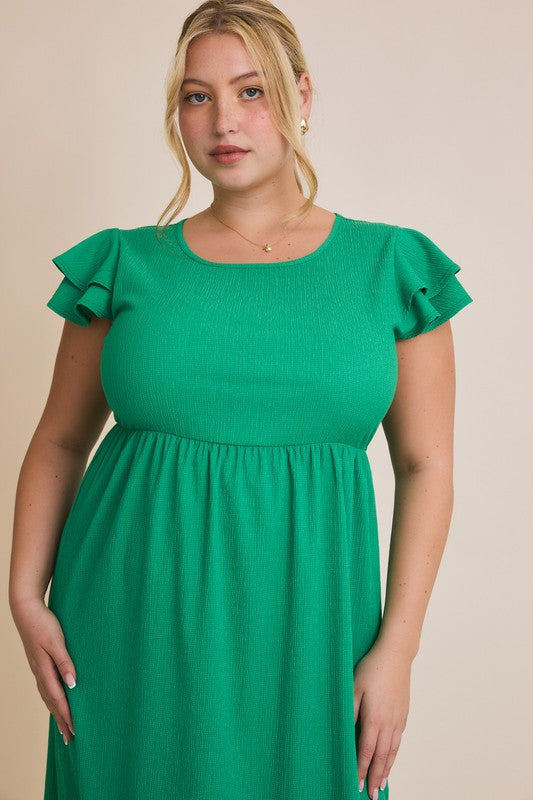 Curvy Round neck Ruffle layered sleeve dress