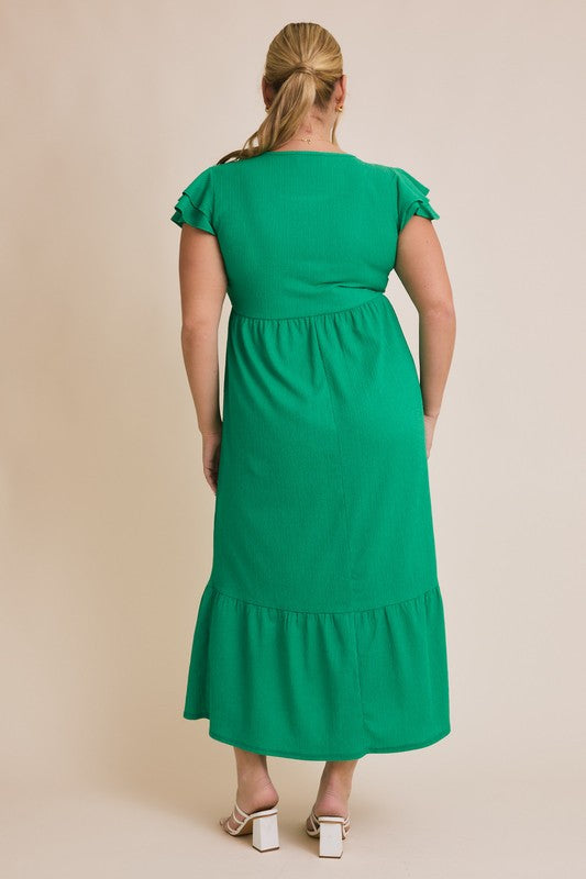 Curvy Round neck Ruffle layered sleeve dress