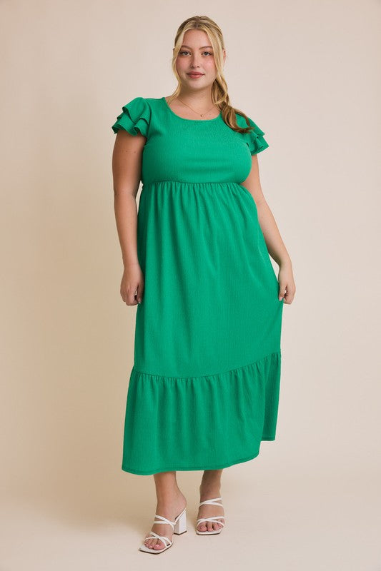 Curvy Round neck Ruffle layered sleeve dress