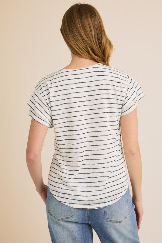 Curvy Stripe ruffle sleeve top