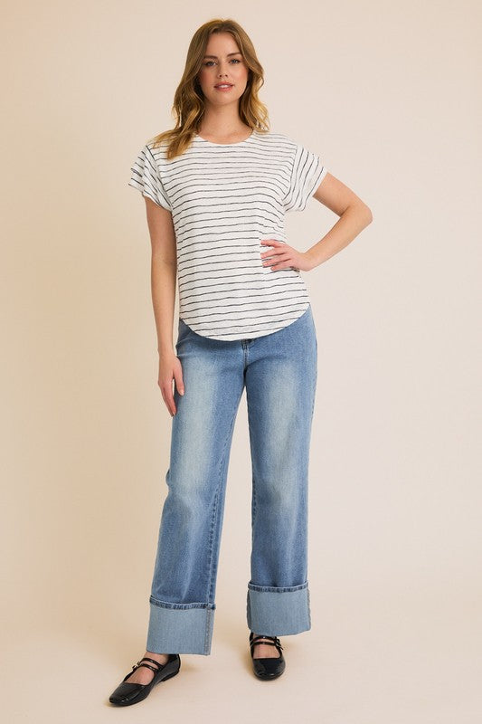 Curvy Stripe ruffle sleeve top