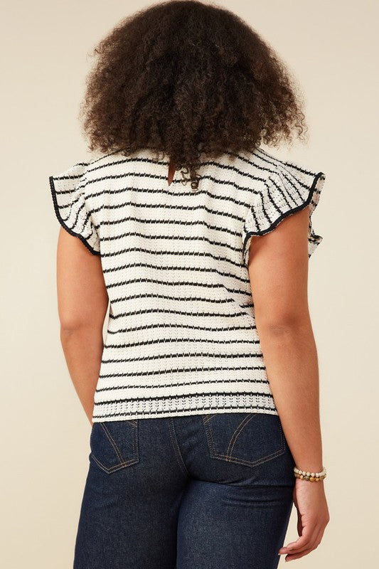 Curvy Contrast Piped Textured Stripe Knit Top