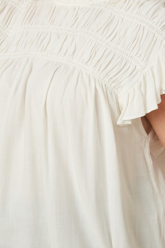 Curvy Textured Smocked Ruffle Detail Top