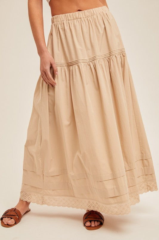 Pintuck Cotton Maxi Skirt
