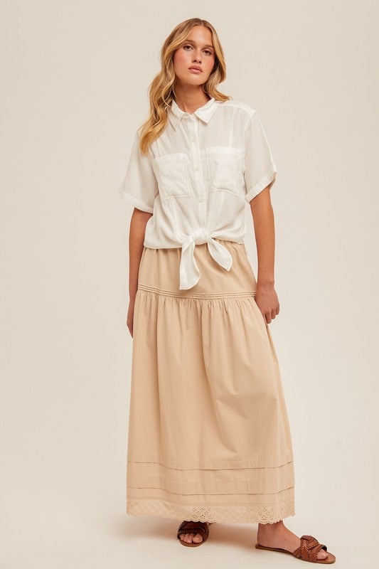 Pintuck Cotton Maxi Skirt