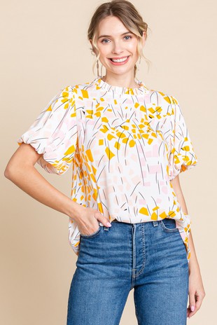 Print Short Bell Sleeves Top