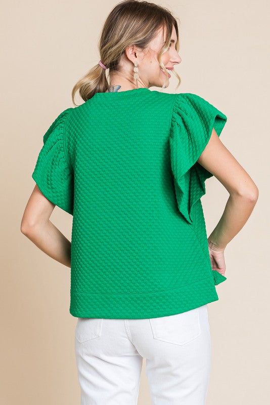 Embossing Texture Ruffle Sleeve Top